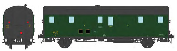 REE Modeles VB-337 - French SNCF DEV 52 Luggage Van 306 green, black roof, ancient lantern, 3 headlights, South-East SNC
